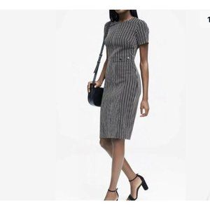 Banana Republic Striped Black White Midi Sheath Dress Women's Size 6
